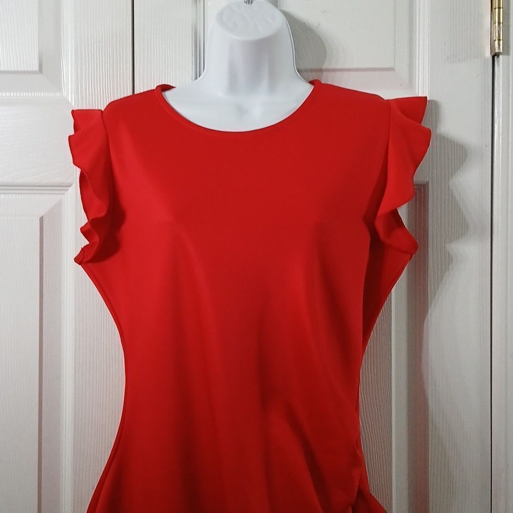Holiday red ruffle side cinched holiday Christmas party  dress  Sz XL NWOT - Picture 4 of 10